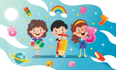 Happy Kid Studying And Learning Stock Illustration