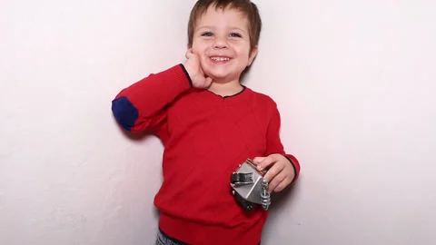 Happy Kid on a White Background Stock Footage 141665288