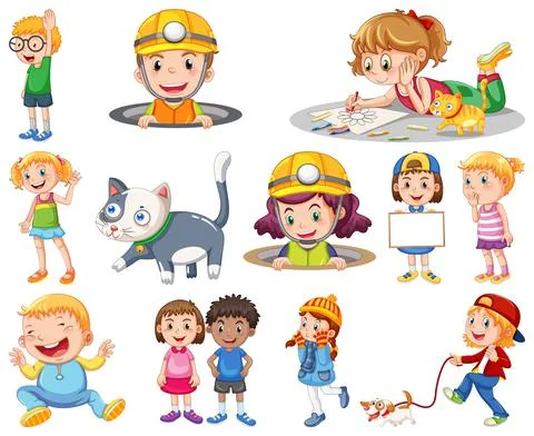 Happy kids doing different actions Illustrazione stock