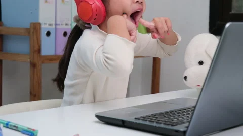 Happy kids study online interactively with laptop computer or homeschooling Stock Footage 235792052