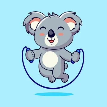 Happy Koala Skipping Rope Vector Illustration Cartoon Design Stock Illustration