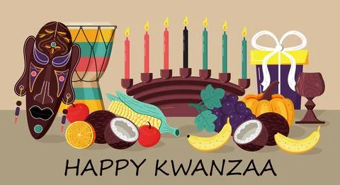 Happy kwanzaa invitation vector for web, card, social media. Happy kwanza cel Illustrazione stock