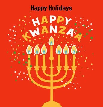 Happy Kwanzaa vector flat illustration on red background with confetti. African Stock Illustration