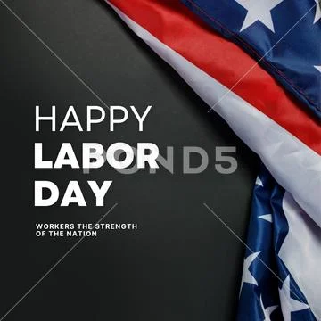 Happy labor day with american flag representing workers strength PSDテンプレート