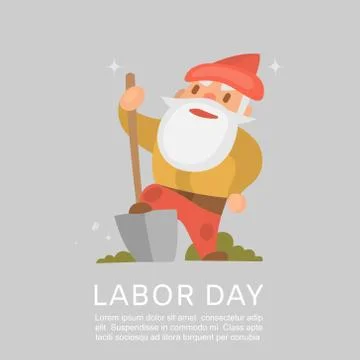 Happy labor day american national holiday poster with cartoon gnome with showel Stock Illustration
