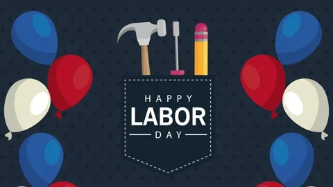 Happy labor day animation with pocket tools and balloons motion. Video stock 338403545