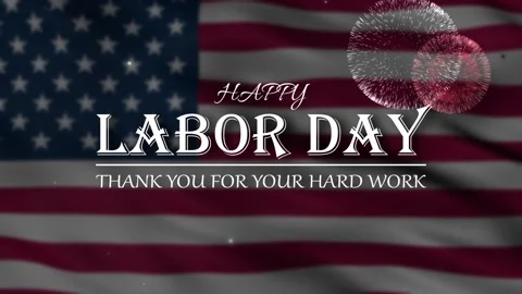 Happy Labor Day Animation on Waving USA Flag Background Video stock 344099357