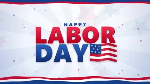 Happy Labor Day celebration text with waving American flag and stars backgro 스톡 동영상 347015953