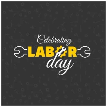 Happy labor Day Creative Typography with wrench on a Black Pattern Background Illustrazione stock
