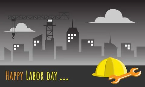 Happy Labor Day. Dark background with city silhouette Ilustração Stock