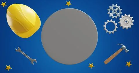 Happy Labor Day. An empty circle surrounded by working tools Illustrazione stock