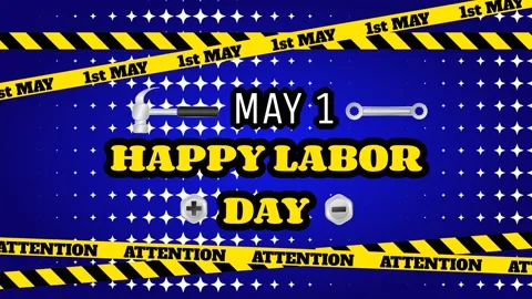 Happy labor day on first may animated background with safety stripes and to.. Stock Footage 237757970
