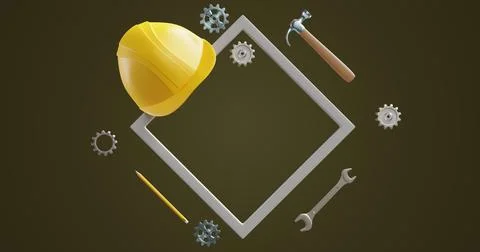Happy Labor Day. Frame protective helmet working tools. Stock Illustration