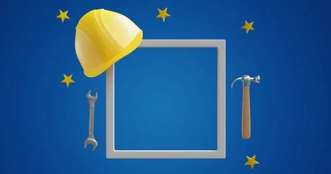 Happy Labor Day. Frame with a protective helmet Illustrazione stock