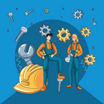 Happy labor day label workers construction and decoration Stock Illustration