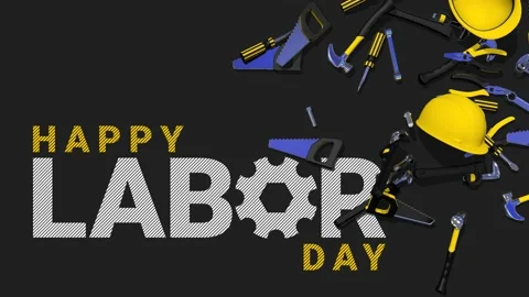 Happy Labor Day, Labor Elements Falling From Right Sides, 3D Rendering Stock Footage 205802634