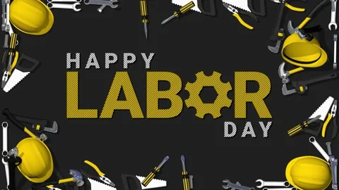 Happy Labor Day, Labor Elements Falling From Sides, Chroma Key, Luma Matte Stock Footage 205802659