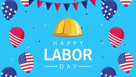 Happy labor day motion graphic with safety helmet, american flag balloons, .. Vídeo Stock 338419211