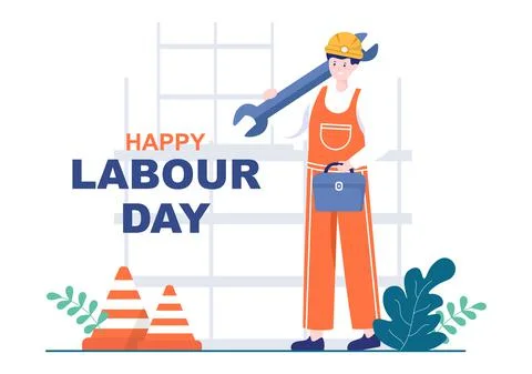 Happy Labor Day from People of Various Professions, Different Background and  Stock Illustration