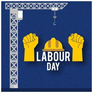 Happy labor Day Simple Typography with Workers Hands, Helmet and Construction Illustrazione stock