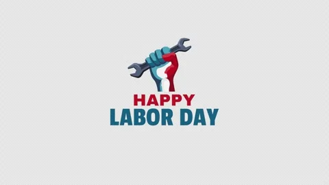Happy Labor Day text animation with a hand holding a wrench 動画素材 344146787