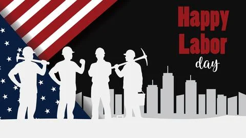 Happy Labor Day USA with workers and skyline.Vector illustration. Stock Illustration