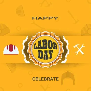 Happy Labor Day vector poster with label of gear cut from paper, ribbon, sh.. Stock Illustration
