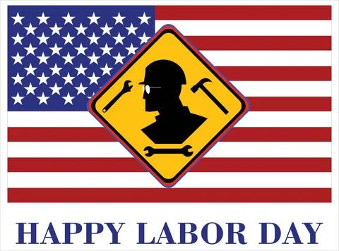 Happy labor day, worker head sign on the American flag Stock Illustration