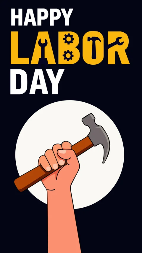 Happy Labor Day Worker Holding Hammer Background Animation for USA Celebrati Stock-Footage 340933495