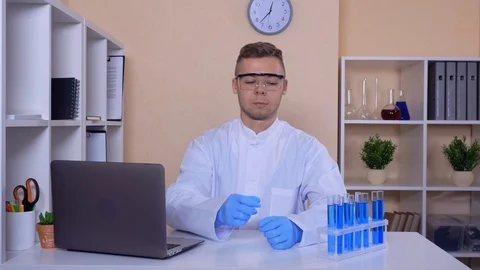 Happy laboratory assistant at work Stock Footage 86251673