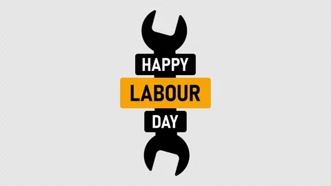 Happy Labour Day Animated Icon With Rotating Wrench And Smoothly Scaling Text Stock Footage 334785337