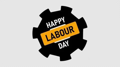 Happy Labour Day Animated Icon With Rotating Gear And Swinging Text Loop Stock Footage 334785531