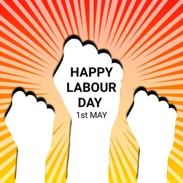 Happy Labour Day background with hands and rays Illustrazione stock