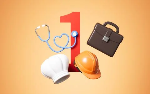 Happy Labour Day concept. Various professional tools . 3d rendering. Stock Illustration
