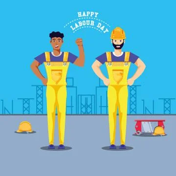 Happy labour day with construction workers Stock Illustration