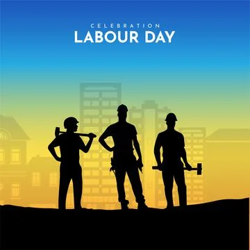Happy labour day design concept with silhouette of workers. 스톡 일러스트