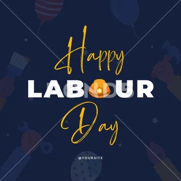 Happy labour day festive design with tools and worker hard hat Plantilla PSD