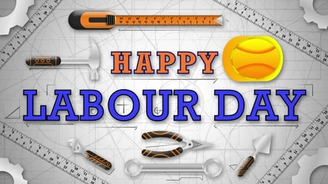 Happy labour day greetings with workers tool and safety halmet on engineeri.. Stock Footage 273247815
