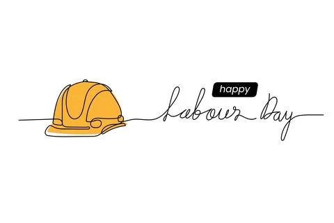 Happy Labour Day simple vector web background. Yellow hard hat. Lettering L.. Illustrazione stock