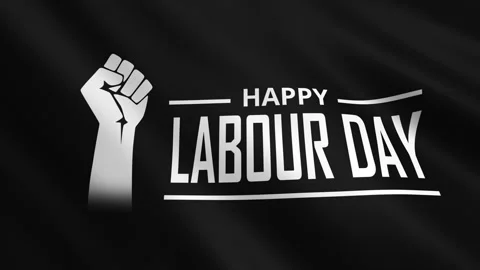 Happy Labour Day Text with Raised Fist on Waving Flag Background Stock Footage 331249032