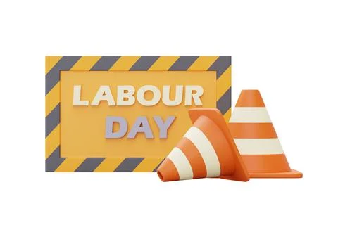Happy labour day with Under construction sign and traffic cone,Construction t Stock Illustration