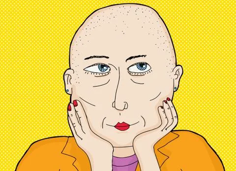 Happy Lady with Shaved Head Stock Illustration