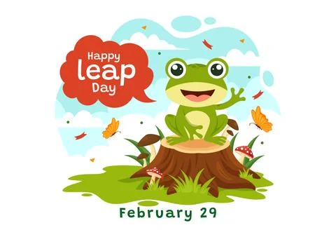 Happy Leap Day Vector Illustration on 29 February with Jumping Frogs and Po.. Stock Illustration