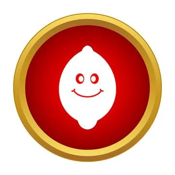 Happy lemon fruit character icon on red circle Stock Illustration