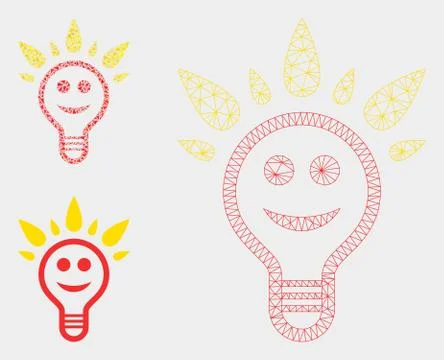 Happy Light Bulb Vector Mesh Wire Frame Model and Triangle Mosaic Icon Stock Illustration