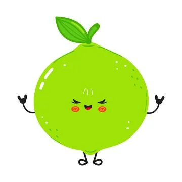 Happy lime fruit character doing rock and roll sign Illustrazione stock