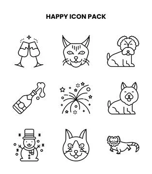 Happy Line Set Icons Pack Ilustração Stock