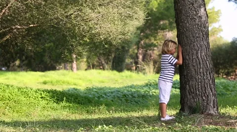 Happy Little boy playing hide and seek Stock Footage 57108209