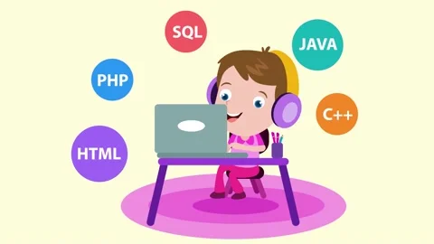 Happy little boy using laptop to learn programming Stock Footage 159076633