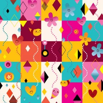 Happy little characters seamless pattern Stock Illustration